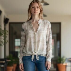 Bella Dahl Anthropologie Women’s long sleeve blouse Size XS Cream Tan Tie Dye